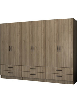 Megapap Εξάφυλλη Ντουλάπα Ρούχων Ricardo Καρυδί 240x51.8x181cm GP100-0066,3