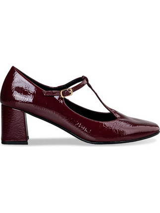 Envie Shoes Γόβες Λουστρίνι με Χοντρό Χαμηλό Τακούνι & Λουράκι Μπορντό E02-20835-39