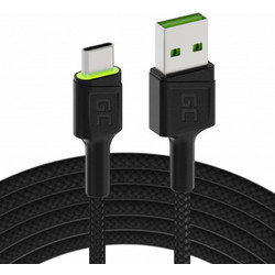 Green Cell Braided LED USB-A to USB-C 1.2m Black 5903317227755
