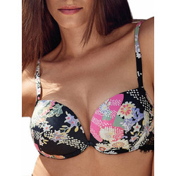 Lormar Σουτιέν Balconette Push Up με Μπανέλα Μαύρο Πολύχρωμο 1897