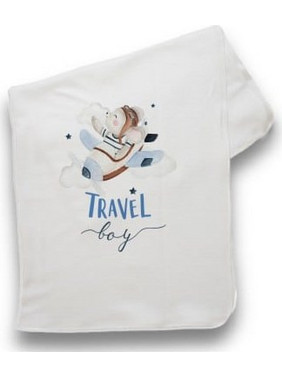 Bonjour Bebe Travel Boy Πάνα Αγκαλιάς Πικέ Λευκή 75x75cm
