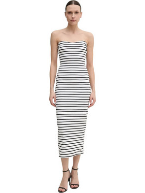Calvin Klein Midi Καλοκαιρινό Καθημερινό Φόρεμα Λευκό Μαύρο J20J225263-0K4