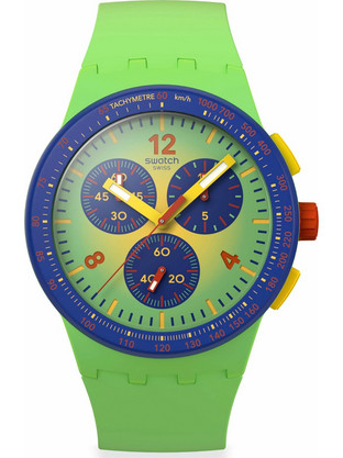 Swatch Ανδρικό Ρολόι Χρονογράφος με Πράσινο Καουτσούκ Λουράκι SUSG101