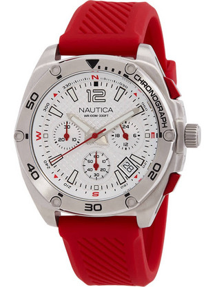 Nautica Tin Can Bay Ανδρικό Ρολόι Χρονογράφος με Κόκκινο Καουτσούκ Λουράκι NAPTCF205