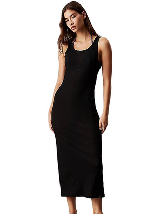 Calvin Klein Midi Καλοκαιρινό Καθημερινό Φόρεμα Μαύρο KW0KW02821-ΒΕΗ