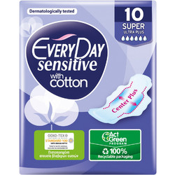 EveryDay Sensitive Super Ultra Plus Σερβιέτες με Φτερά για Αυξημένη Ροή 6 Σταγόνες από Βαμβάκι 10τμχ