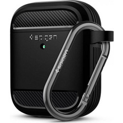Spigen Rugged Armor Θήκη Σιλικόνης με Γάντζο για Apple AirPods 1 / 2 Μαύρη