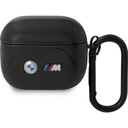 BMW Curved Line Θήκη από Δερματίνη με Γάντζο για Apple AirPods 3 Μαύρη