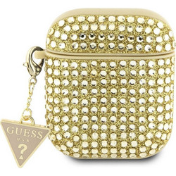 Guess Rhinestones Triangle Metal Logo Θήκη Σιλικόνης για Apple AirPods 1 / 2 Χρυσή