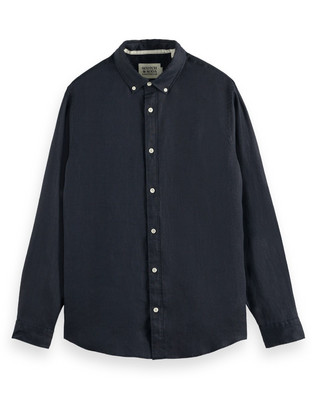 Scotch & Soda Ανδρικό Πουκάμισο Λινό Μακρυμάνικο Κανονική Γραμμή Μαύρο 179188-001