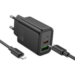 Hoco N61 Φορτιστής με Καλώδιο USB-C με Θύρα USB-A & Θύρα USB-C 20W Quick Charge 3.0 & Power Delivery Black