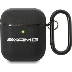 Amg Mercedes Θήκη από Δερματίνη με Γάντζο για Apple AirPods 1 / 2 Μαύρη