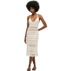 Superdry Midi Καλοκαιρινό Καθημερινό Φόρεμα Πλεκτό Εκρού W8011856A-8ML