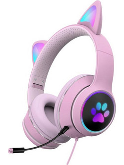 AKZ-022 Ενσύρματα & Ασύρματα Bluetooth Παιδικά Ακουστικά Over Ear Ροζ