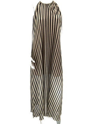 Kivos Fashion Maxi Καλοκαιρινό Καθημερινό Φόρεμα Ντραπέ Μπεζ Χακί 019-6009