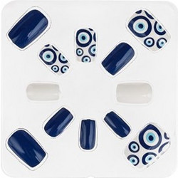 Λευκά Μπλε Σχέδιο Μάτι Oval Tips Νυχιών με Σχέδια 12τμχ