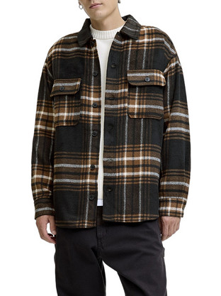 Jack & Jones Ανδρικό Πουκάμισο Καρό Μακρυμάνικο Κανονική Γραμμή Overshirt Καφέ 12257199