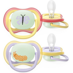 Philips Avent Ultra Air Nighttime Ανατομικές Ορθοδοντικές Πιπίλες Σιλικόνης Νυκτός 0-6m Yellow Purple 2τμχ SCF376/25