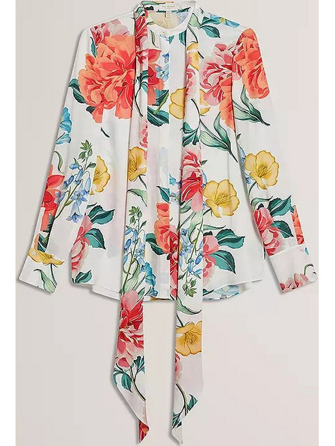 Ted Baker Μακρυμάνικο Γυναικείο Πουκάμισο Μεταξωτό Φλοράλ Λευκό 280561