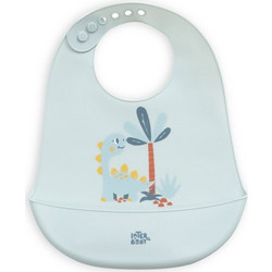 Interbaby Dino Αδιάβροχη Σαλιάρα Σιλικόνης με Κουμπί & Τσέπη Γαλάζια