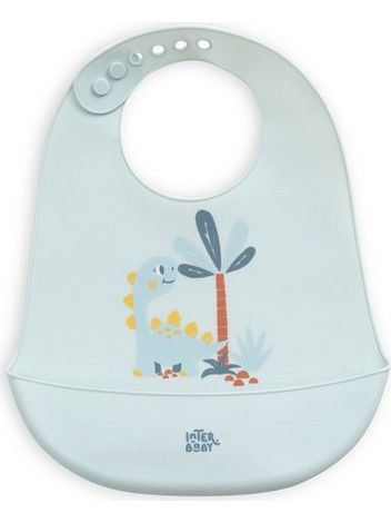 Interbaby Dino Αδιάβροχη Σαλιάρα Σιλικόνης με Κουμπί & Τσέπη Γαλάζια