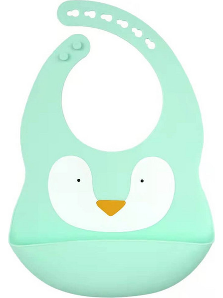 BabyCloud Penguin Αδιάβροχη Σαλιάρα Σιλικόνης με Κουμπί & Τσέπη 6m+ Βεραμάν