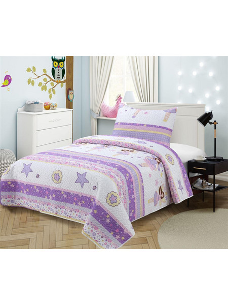 Dimcol Σετ Παιδικό Κουβερλί Μονό Microfiber με Μαξιλαροθήκη 160x220 421 Λευκό Λιλά