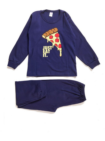 Nina Club Pizza Παιδική Πιτζάμα Βαμβακερή Χειμωνιάτικη Navy Μπλε 700