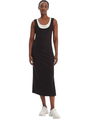 Calvin Klein Midi Καλοκαιρινό Καθημερινό Φόρεμα Μεταξωτό Μαύρο LV047E220G-UB1