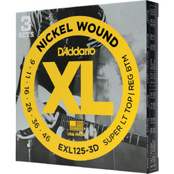 D'Addario EXL125 3-Pack Σετ 6 Χορδές Ηλεκτρικής Κιθάρας Nickel Plated Steel 9-46" Mixed Tension