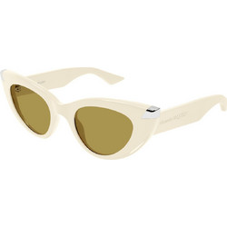Alexander McQueen AM0442S 004 Γυναικεία Γυαλιά Ηλίου Cat Eye Κοκάλινα Λευκά με Καφέ Φακό