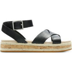 Clarks Καλοκαιρινές Γυναικείες Πλατφόρμες Χαμηλές Δερμάτινες Μαύρες 26141996