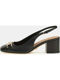 Guess Γόβες Slingback Δερμάτινες με Χοντρό Χαμηλό Τακούνι Μαύρες FLTCDELEA05