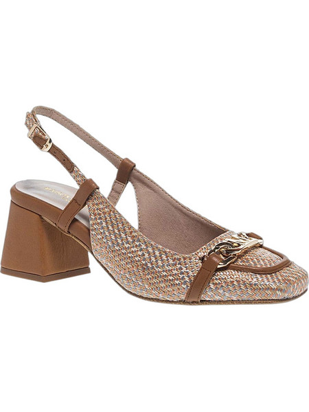 Maison Minrelle Γόβες Slingback Δερμάτινες με Χοντρό Χαμηλό Τακούνι Καφέ 10631035