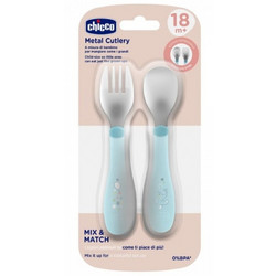 Chicco Mix & Match Σετ Παιδικό Πιρούνι & Κουτάλι από Ανοξείδωτο Ατσάλι 18m+ Γαλάζιο 2τμχ