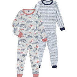 Petit Bateau Σετ Παιδικές Πιτζάμες Βαμβακερές Χειμωνιάτικες Γκρι Γαλάζια A0FQG-00-C