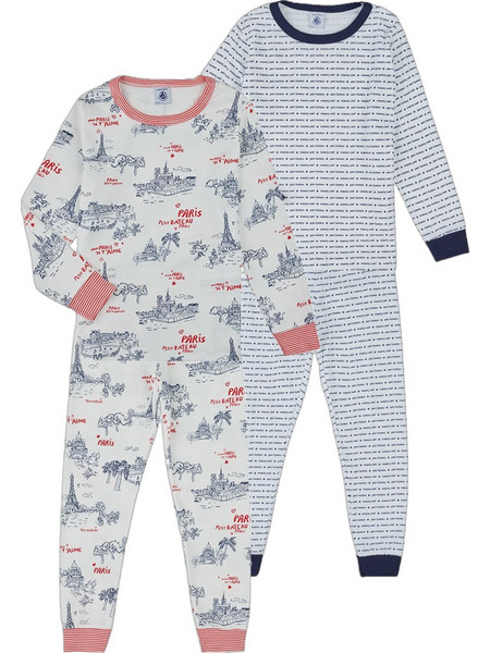 Petit Bateau Σετ Παιδικές Πιτζάμες Βαμβακερές Χειμωνιάτικες Γκρι Γαλάζια A0FQG-00-C