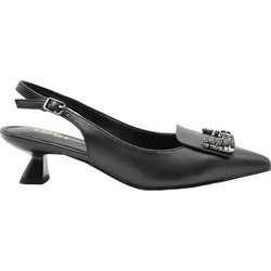 Lodi Γόβες Slingback Δερμάτινες με Λεπτό Χαμηλό Τακούνι & Στρας Μαύρες A-RINO-C1