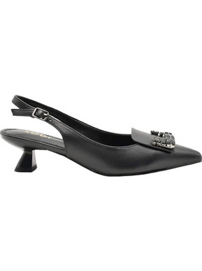 Lodi Γόβες Slingback Δερμάτινες με Λεπτό Χαμηλό Τακούνι & Στρας Μαύρες A-RINO-C1