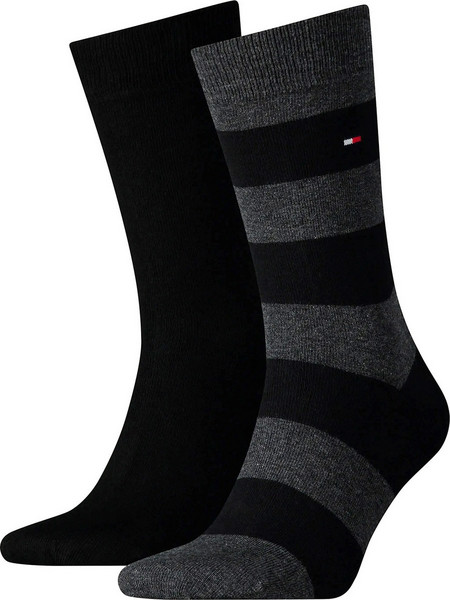 Tommy Hilfiger Ανδρικές Κάλτσες Ψηλές Μαύρες Ανθρακί 2Pack 342021001-200