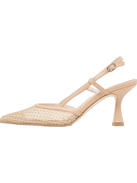 Mortoglou Γόβες Slingback Δερμάτινες με Λεπτό Ψηλό Τακούνι & Στρας Μπεζ 2649-73843