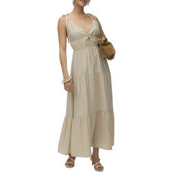 Vero Moda Maxi Καλοκαιρινό Βραδινό Φόρεμα Μεταξωτό Μπεζ 10345603