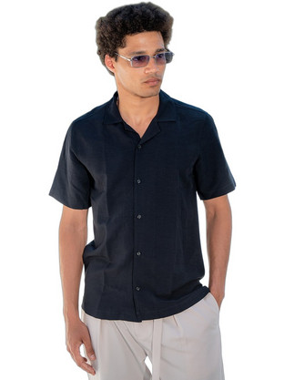 Versace Capribyron Ανδρικό Πουκάμισο Βαμβακερό Κοντομάνικο Κανονική Γραμμή Μαύρο 11.37
