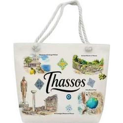 Tradesor Thassos Υφασμάτινη Τσάντα Θαλάσσης Ώμου Μπεζ 37x48cm 871932