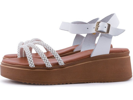 Love4shoes Καλοκαιρινές Γυναικείες Πλατφόρμες Χαμηλές Δερμάτινες Λευκές 1423