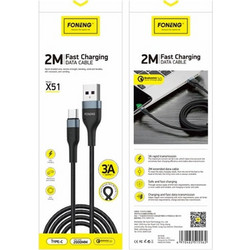 Foneng X51 Braided USB-A to USB-C 2m Black