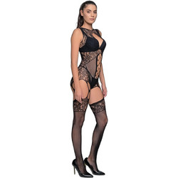 Milena By Paris Ολόσωμο Καλσόν Διχτυωτό με Δαντέλα & Ανοιχτό Καβάλο Μαύρο 2532