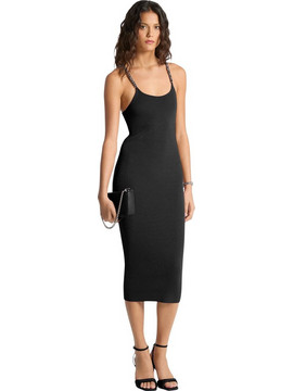 Michael Kors Midi Καλοκαιρινό Βραδινό Φόρεμα Ριπ Μαύρο MR683BQ33D-001