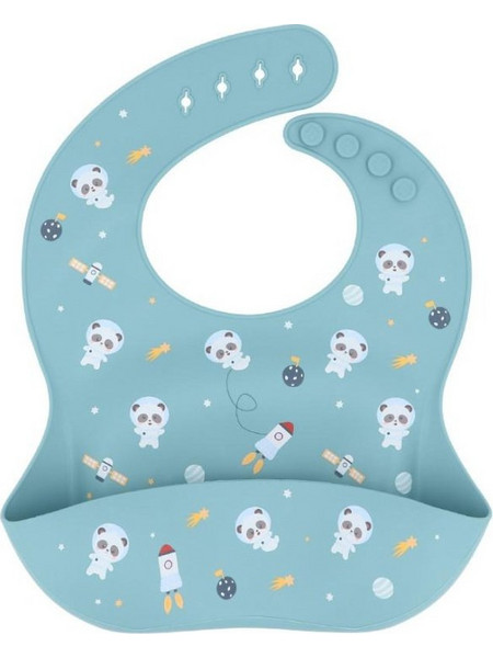 Tutete Pandas In Space Αδιάβροχη Σαλιάρα Σιλικόνης με Κουμπί & Τσέπη 6m+ Βεραμάν