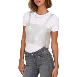 Only Γυναικείο Καλοκαιρινό Crop Top με Στρας Ασημί 15331804